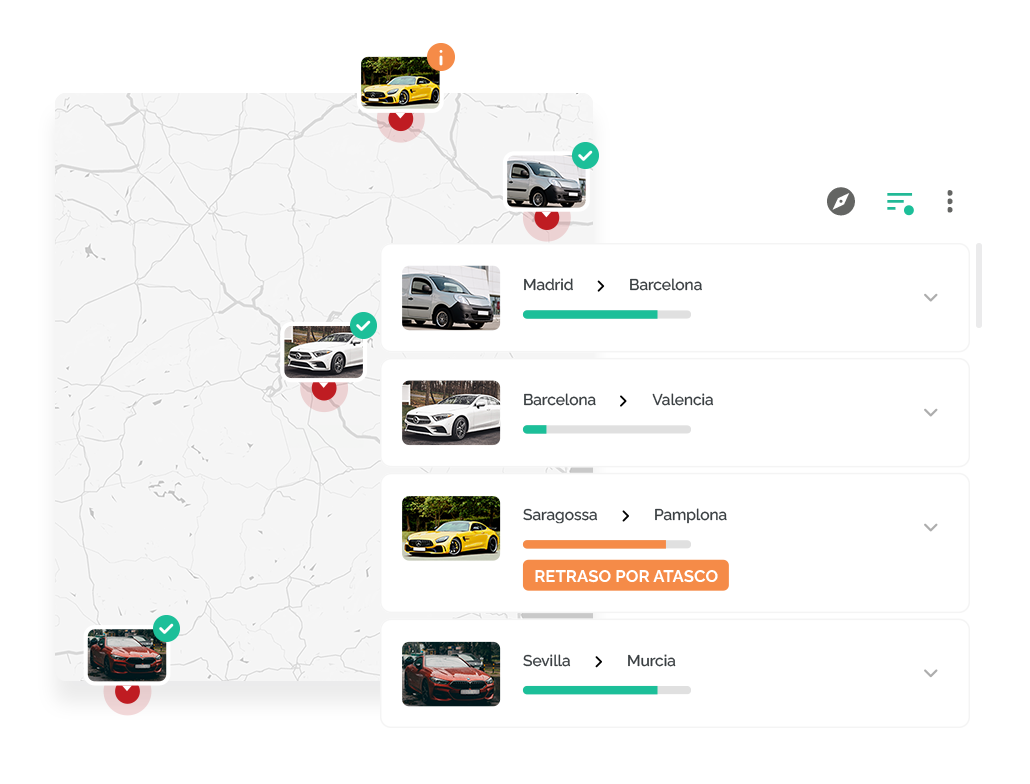 Mapa y lista en espa&ntilde;ol con seguimiento en vivo de transportes
