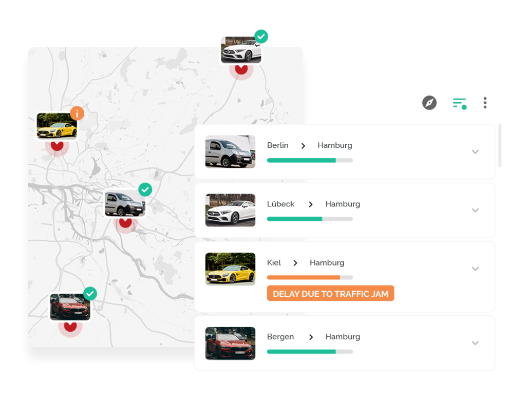 Carte et liste suivant en direct les convoyages avec barres de progression