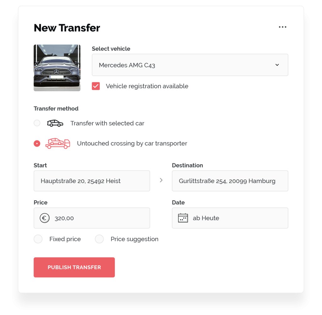 Formulaire de nouveau convoyage pour publier un ordre de transfert