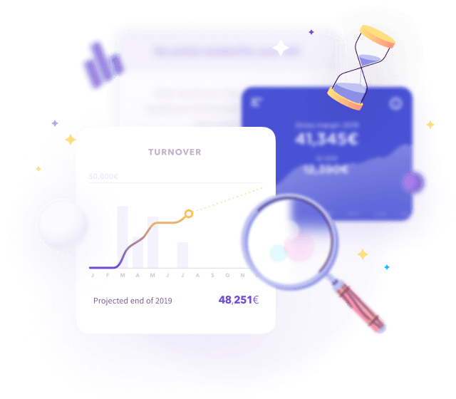Illustration d'un graphique de chiffre d'affaires avec une loupe pour analyser les chiffres de l'entreprise