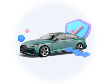 Audi verde con un icono de escudo que simboliza el seguro de cada transporte