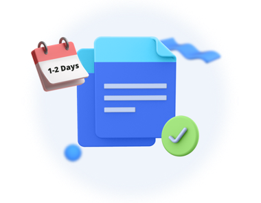 Ilustraci&oacute;n de un documento con un calendario de '1-2 d&iacute;as' y una marca de verificaci&oacute;n para una tramitaci&oacute;n r&aacute;pida