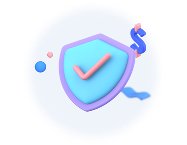 Ilustraci&oacute;n 3D de un escudo con una marca de verificaci&oacute;n y un signo de d&oacute;lar que simboliza los da&ntilde;os cubiertos